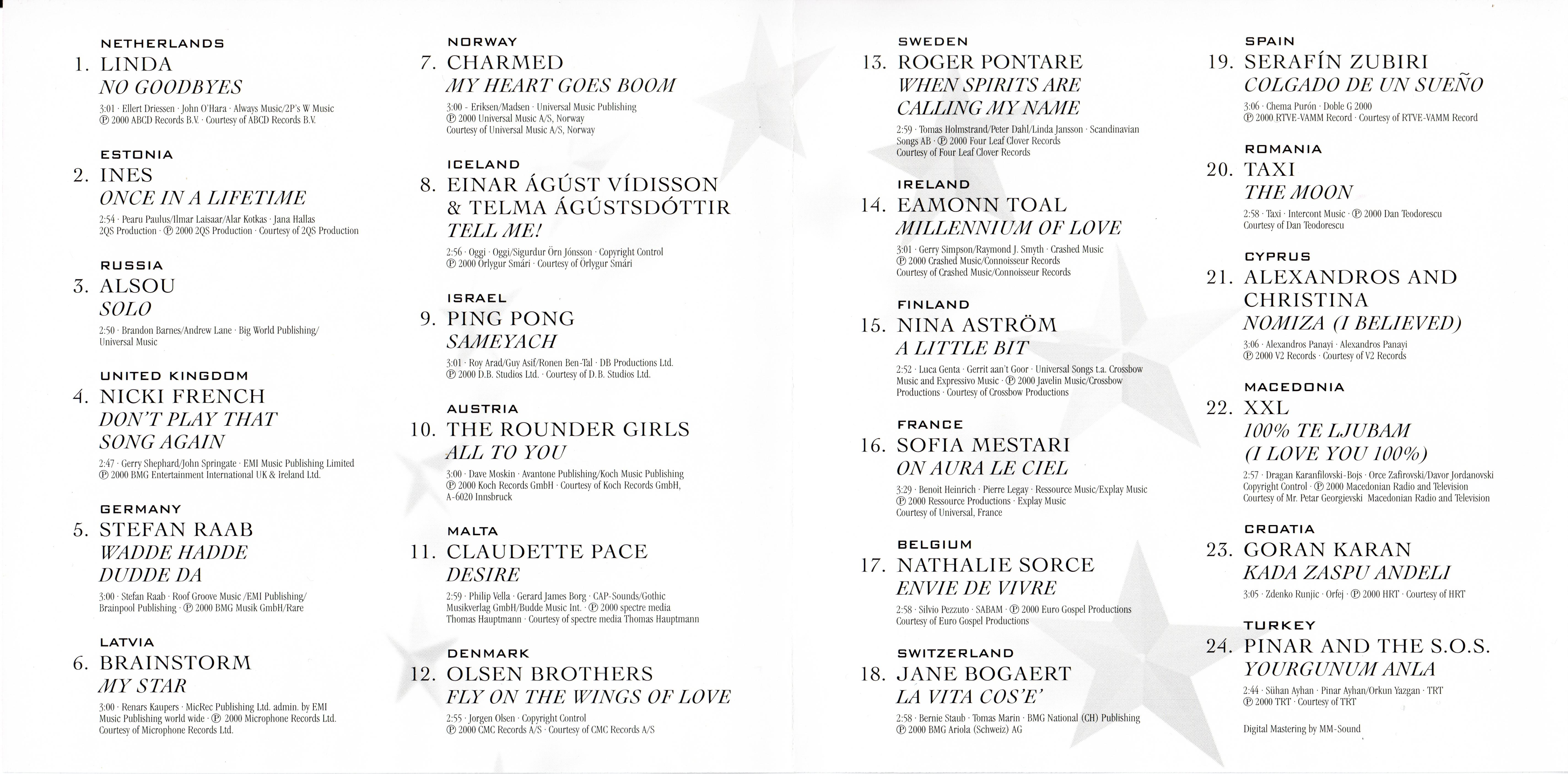 Eurovision Song Contest 2000; Stockholm : Booklet